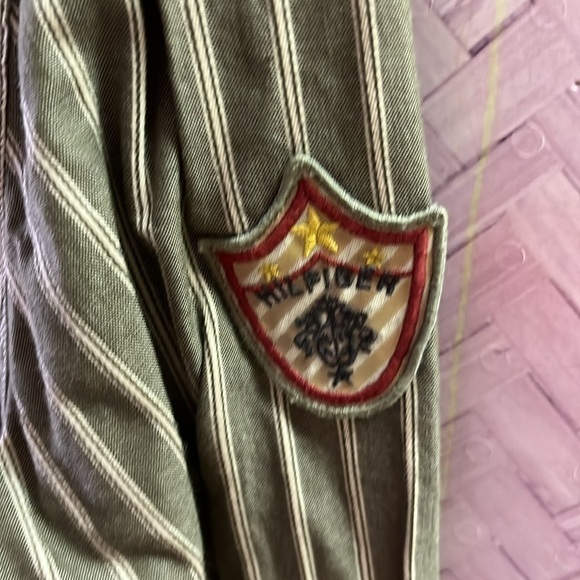Tommy Hilfiger DENIM Striped Khaki Green Men's Western Shirt, 2007 Large - Picture 3 of 6
